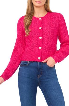 CeCe by Cynthia Steffe Heart Button Pointell Cardigan in Electric Pink at Nordstrom, Size Xx-Small