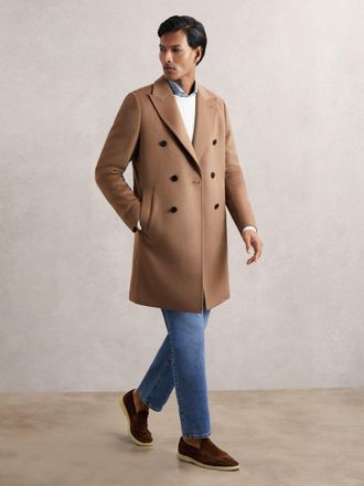 Reiss Light Brown Wool-blend Double-breasted Overcoat, Xxl