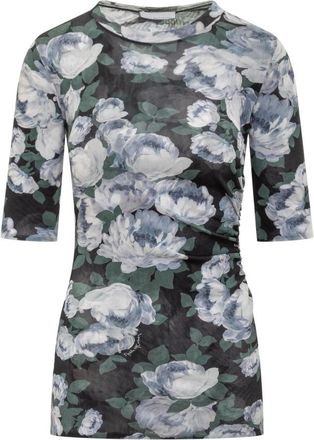 Stella McCartney Gebloemde mesh top met driekwartmouwen - Dames - T-shirts - Veelkleurig - M - Tops