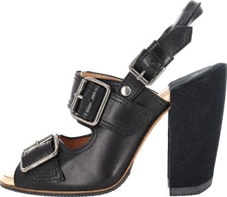 Dries Van Noten Buckle Strap Block Heels in Black Leather
