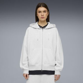 Puma Felpa oversize in pile con zip Essentials da donna, Abbigliamento, Bianco, XL