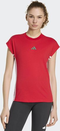 adidas T-Shirt ADIDAS SPORTSWEAR ESSENTIALS 3-STREIFEN SINGLE JERSEY, Damen, Gr. XXL, better scarlet, wei&szlig;, Obermaterial: 100% Baumwolle, normal, Rundhals, S