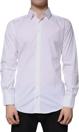 Dolce & Gabbana White Cotton Long Sleeve GOLD Dress Mens Shirt (Pre-Owned)