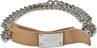 Versace Beige Patent Leather And Chain Logo Plaque Belt
