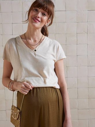 Vertbaudet Umstands-Shirt, Viskose-Leinen-Mix mit Glanzeffekt beige golden