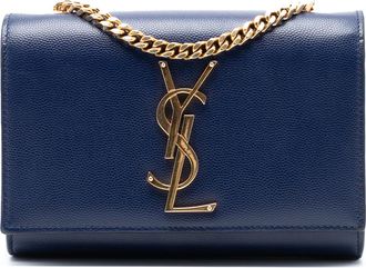 Saint Laurent Womens Pre-owned Small Grain De Poudre Monogram Kate Crossbody - Dark Blue Leather - One Size