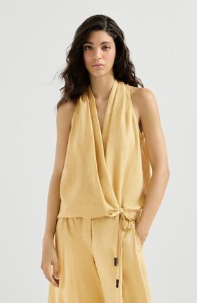Brunello Cucinelli Linen wrap effect vest with monili in Zabaione Yellow at Nordstrom, Size X-Large