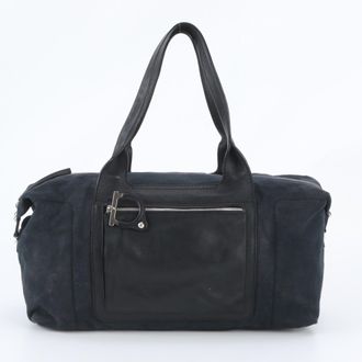 Ferragamo Black Leather Canvas Boston Bag Tote Bag (Pre-Owned)