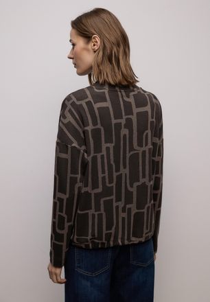 Street One Print-Shirt STREET ONE, Damen, Gr. 34, schwarzest braun, Jersey, Obermaterial: 63% Polyester, 34% Viskose, 3% Elasthan, bedruckt, normal h&uuml;ftbedeckend
