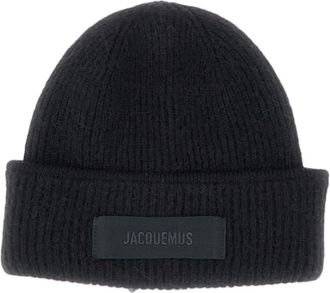 Jacquemus Ribbed Knit Beanie With Grosgrain Logo Detail