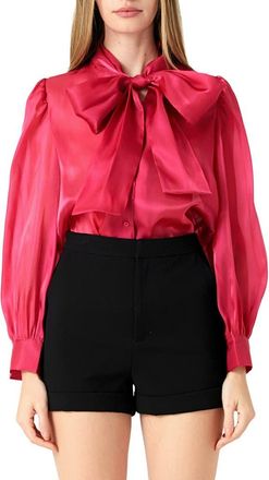 endless rose Organza Bow Tie Shirt in Fuchsia at Nordstrom, Size X-Small
