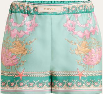 Versace Underwater Barocco Foulard Silk Twill Shorts