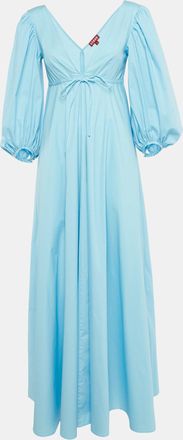 Staud Staud Blue Cotton Tie -Up Detail Dew Amaretti Maxi Dress