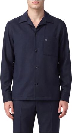 Tagliatore Cuban Collar Shirt - Heren - Casual Overhemden - Blauw - 2XL - Wol - Overhemden