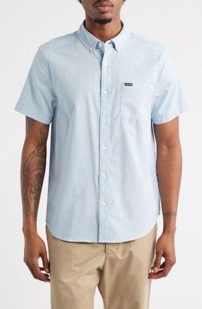 Brixton Sanford Oxford Short Sleeve Cotton Blend Button-Up Shirt in Blue Aura at Nordstrom, Size X-Large