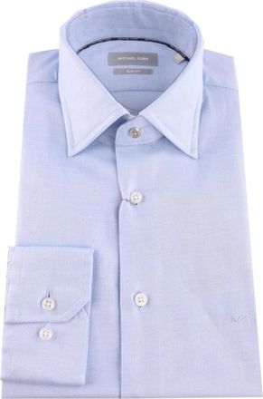 Michael Kors Slim Fit Katoenen Overhemd - Heren - Zakelijke Overhemden - Blauw - S - Katoen - Overhemden