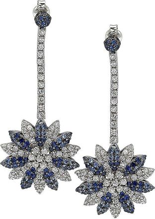 Suzy Levian 18K & Silver 6.47 Ct. Tw. Diamond & Sapphire Flower Drop Earrings