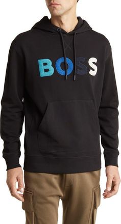 BOSS We Color Fleece Pullover Hoodie in Black at Nordstrom Rack, Size Xx-Large