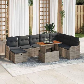 vidaXL Vidaxl - Conjunto De Sof&aacute; De Jard&iacute;n Con Coj&iacute;n 9 Pcs Gris Polirat&aacute;n