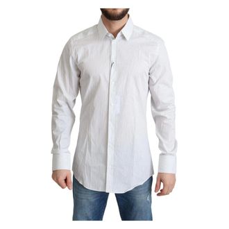 Dolce & Gabbana Overhemden, Heren, Wit, M, Katoen, Witte Gestreepte Katoenen Formele Overhemd