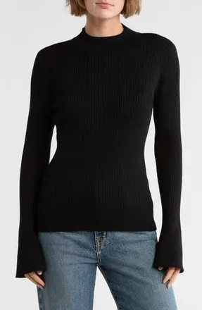 DKNY Mock Neck Bell Sleeve Sweater in Black at Nordstrom Rack, Size Large