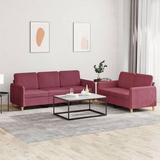 vidaXL Juego De Sof&aacute;s Con Cojines 2 Piezas Tela Rojo Tinto Vidaxl