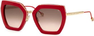 Philipp Plein Philipp Plein Sunglasses Geometric Full Rim, Red Frame And Brown Gradient Lens Spp097S06Y6