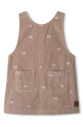 Hatley Bow Embroidered Corduroy Pinafore Dress in Brown at Nordstrom, Size 18-24M