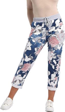 Crazy Girls 21Fashion Womens Floral Printed Turn Up Italian Trousers Ladies Ribbed Waistband Drawstring Pants