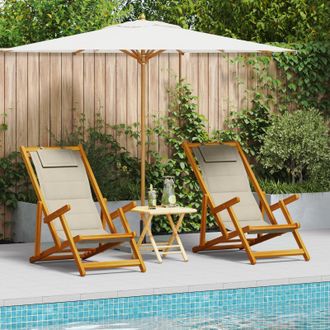 Berkfield Home Folding Beach Chairs 2 pcs - Taupe Acacia Wood & Textilene