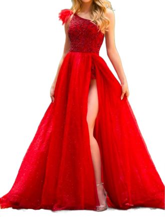 Sherri Hill One Shoulder Beaded Bodysuit Gown In Bright Pink