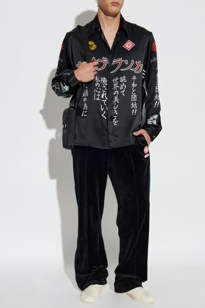 Casablanca Silk Shirt With Print, Mens, Black