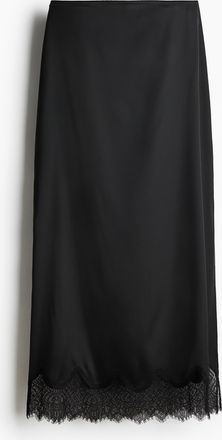 H&M Satinjupe mit Spitze - Schwarz