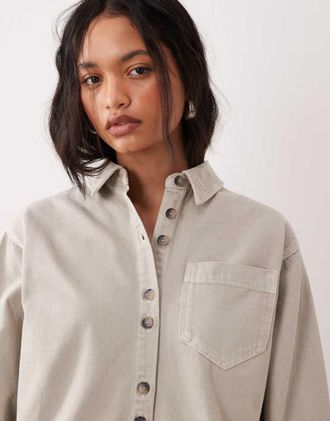 Asos Vestito camicia squadrato a maniche lunghe neutro m&eacute;lange