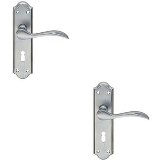 Loops 2x PAIR Curved Door Handle Lever on Lock Backplate 180 x 45mm Satin Chrome
