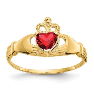 Diamond2Deal 14k Yellow Gold Red Cubic Zirconia Claddagh Heart Ring