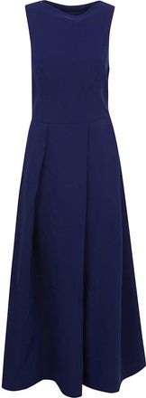 Emporio Armani Navy Blue Sleeveless Dress With Pleated Skirt And Hidden Zipper