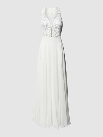 Vera Mont Abendkleid mit Perlen in Offwhite, Größe 32