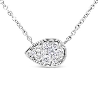 House of Brilliance 14K White Gold 1/4 Cttw Round Diamond Composite Teardrop Shape 18 Pendant Necklace