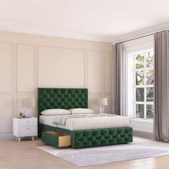 Sloomy Watson Divan Bed Base 2 Drawers 12 Footboard & 54 Floor Standing Headboard in Emerald | Size: Double