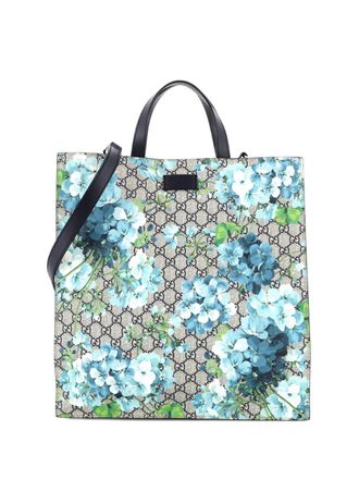 Gucci Convertible Soft Open Blooms Print GG Coated Canvas Tall tote bag - Blue