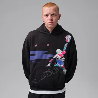 Nike Jordan Mens Jordan Brooklyn Oversized Graphic Fleece Pullover Hoodie in Black | IQ7449-010