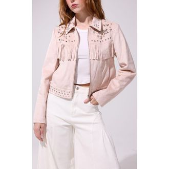 Azalea Wang Finlee Fringe Jacket in Blush at Nordstrom, Size X-Large