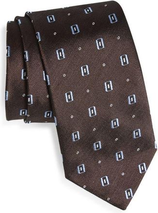 BOSS Geometric Jacquard Silk Tie in Medium Brown at Nordstrom