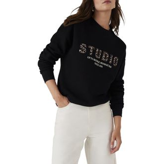 Mint Velvet Cotton Blend Graphic Motif Sweatshirt in Black at Nordstrom, Size X-Small