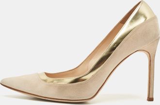 Manolo Blahnik Two Tone Suede Leather Bipunta Pointed Toe Pumps