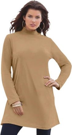 Roaman's Ultimate Mockneck Tunic in Soft Camel at Nordstrom, Size Medium