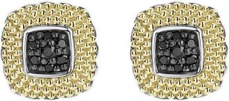 Lagos Lagos 18K Yellow Gold & Sterling Silver Diamond Lux Black Diamond Square Stud Earrings - 0.17 ctw in Silver/gold/black Diamond at Nordstrom