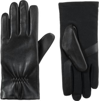Isotoner Womens Stretch Leather With Gathered Wrist Gloves In Black