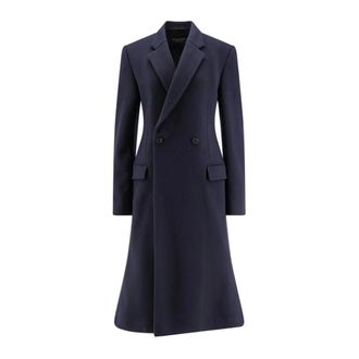 Balenciaga Double-Breasted Coats, female, Blue, Size: 2XS Godet Midi Double-Breasted Wool Coat